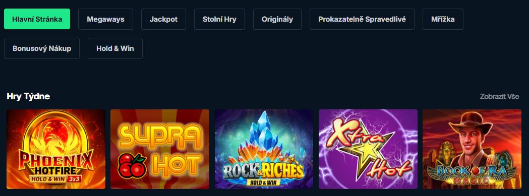 Procházejte herní lobby a hrajte oblíbené sloty jako Megaways, Jackpot nebo Hold & Win
